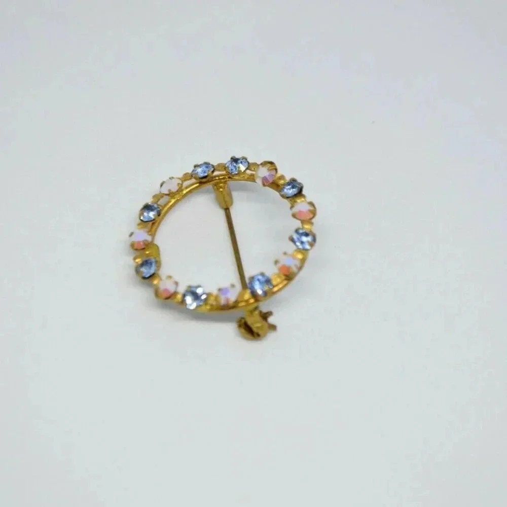 AUSTRIA Signed Blue Glass Rhinestone Brooch